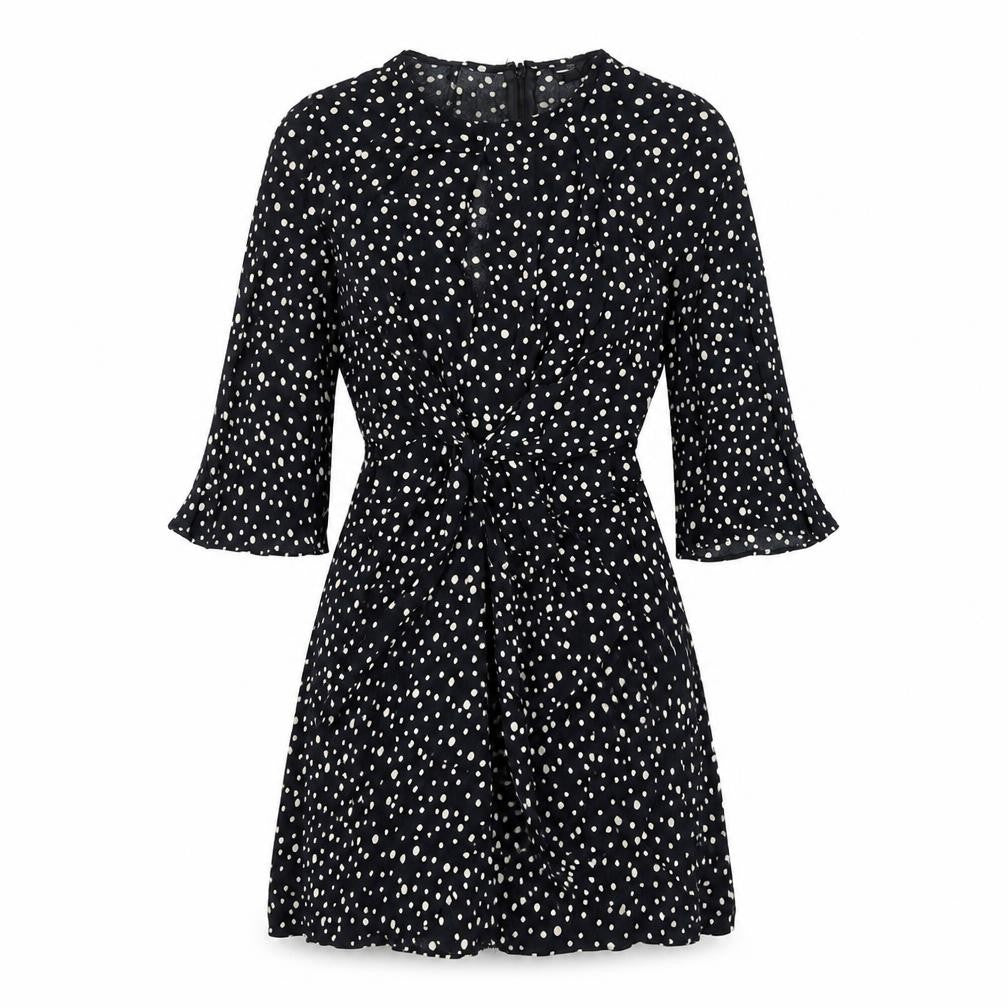 Topshop Womens Black Polka Dot Viscose A-Line Size 6 Round Neck Zip - Cutout