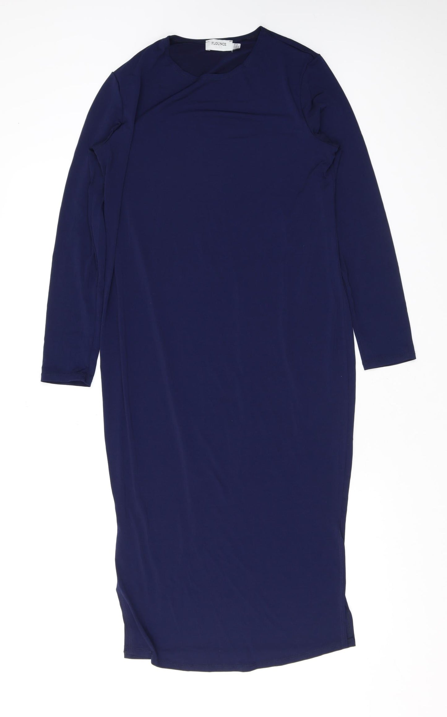 Flounce Womens Blue Viscose A-Line Size 14 Round Neck Pullover