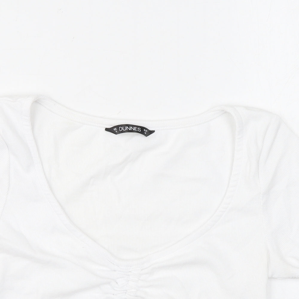 Dunnes Stores Womens White Cotton Cropped T-Shirt Size M V-Neck - Ruched