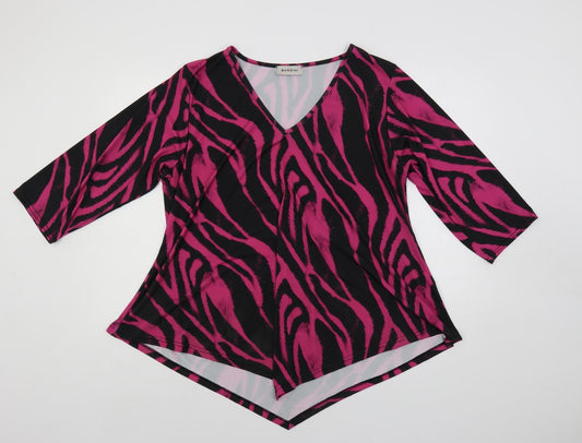 BASSINI Womens Pink Animal Print Polyester Basic Blouse Size 20 V-Neck