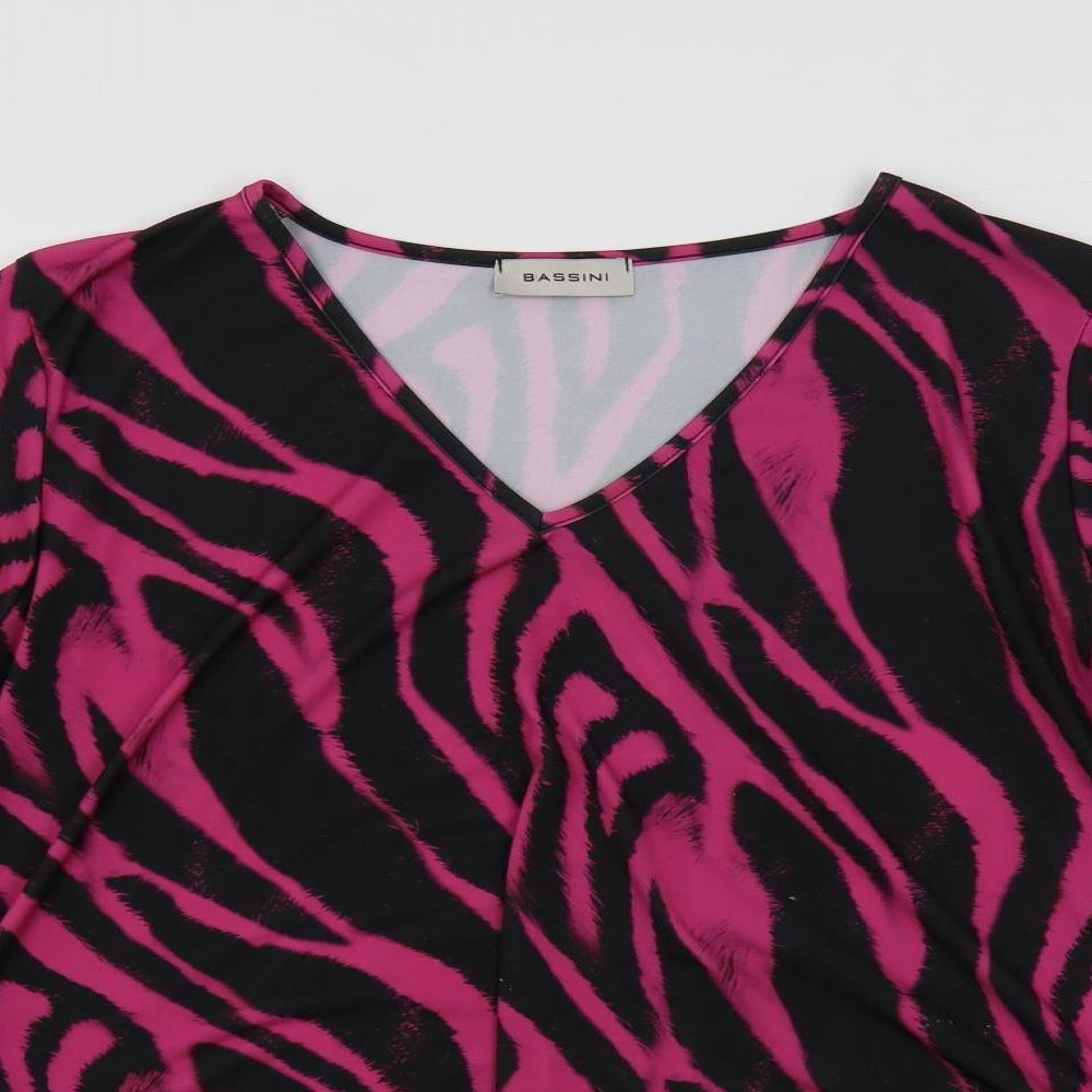BASSINI Womens Pink Animal Print Polyester Basic Blouse Size 20 V-Neck