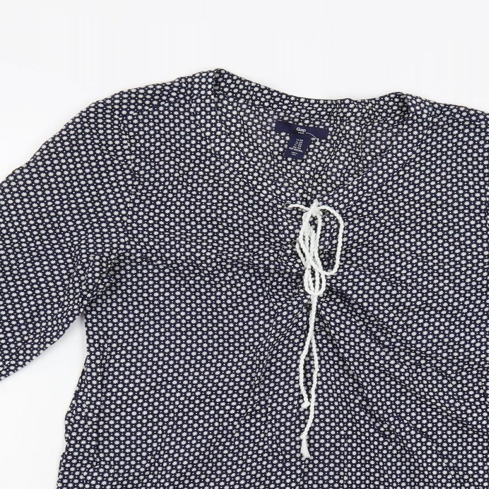 Gap Womens Blue Geometric Cotton Tunic Blouse Size XS V-Neck