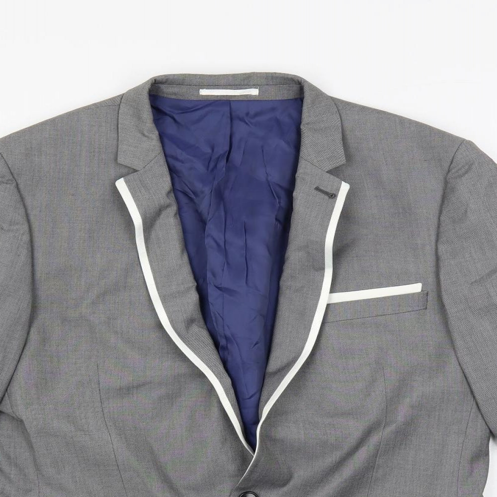 NEXT Mens Grey Polyester Jacket Suit Jacket Size 42 Regular - Contrasting Trim
