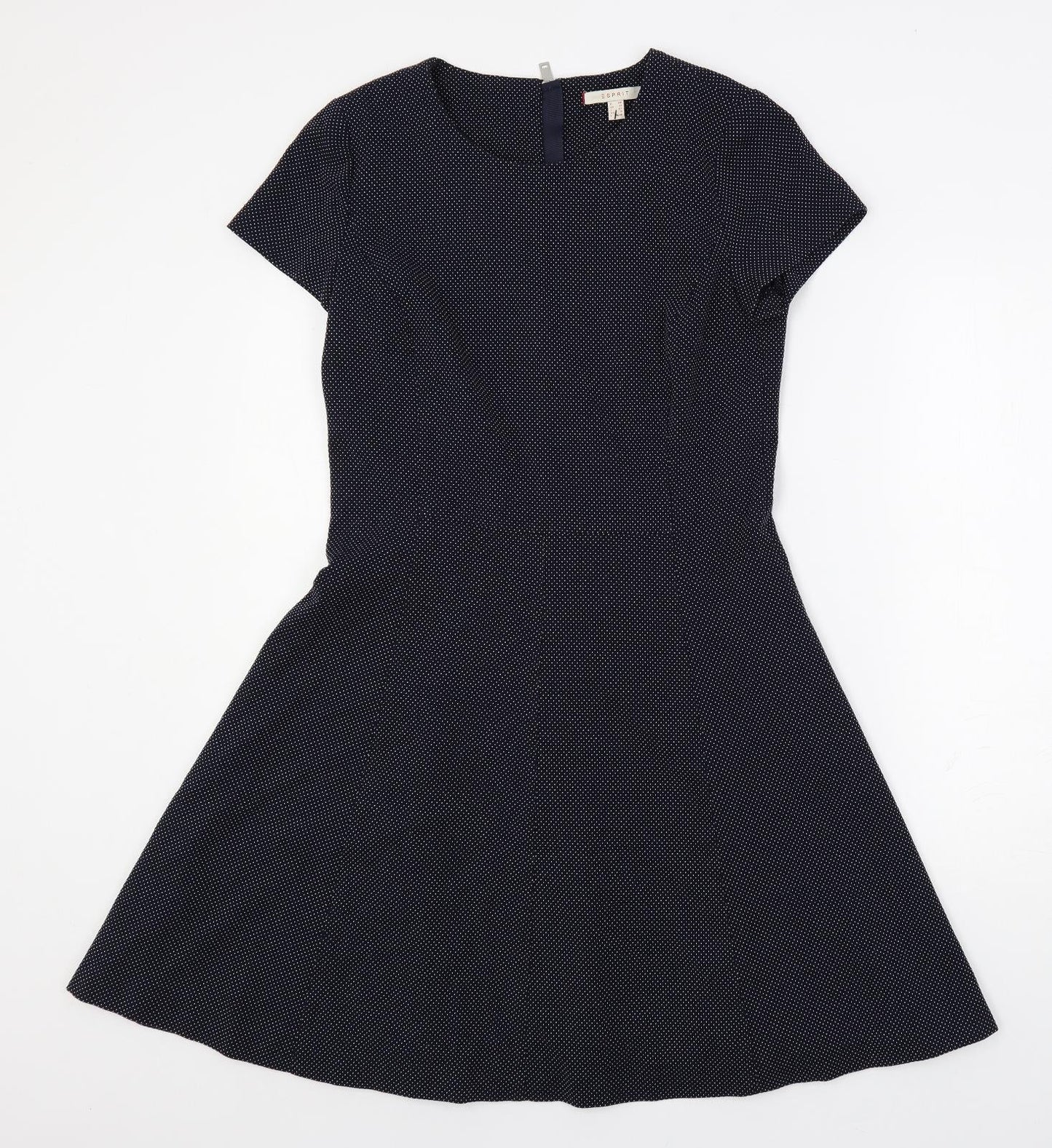 Esprit Womens Blue Polka Dot Polyester Fit & Flare Size 10 Round Neck Zip