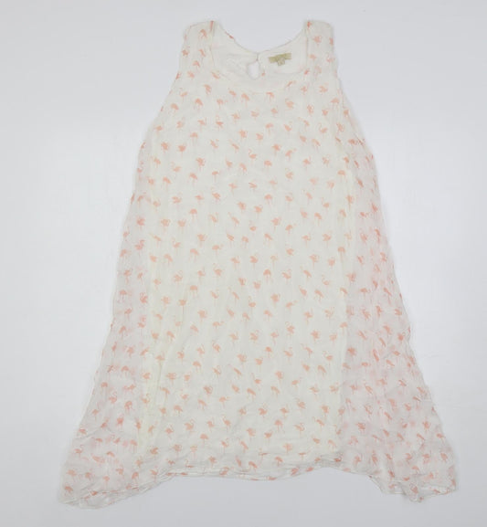 GIUSY Womens White Geometric Viscose A-Line Size L Boat Neck Button - Lined