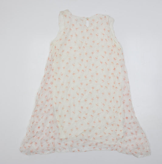GIUSY Womens White Geometric Viscose A-Line Size L Boat Neck Button - Lined