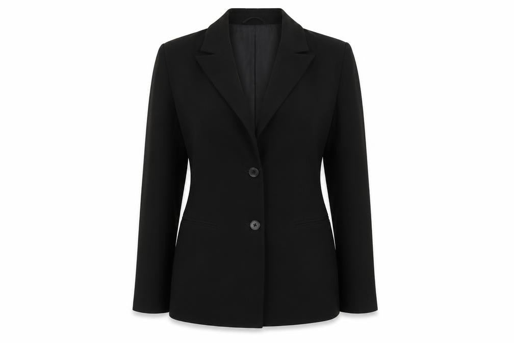 Front view of ASOS women’s black jacket blazer, size UK 12, button