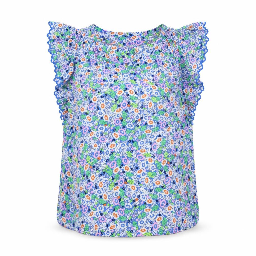 Marks and Spencer Womens Multicoloured Floral Cotton Basic Blouse Size 6 V-Neck - Ruffle