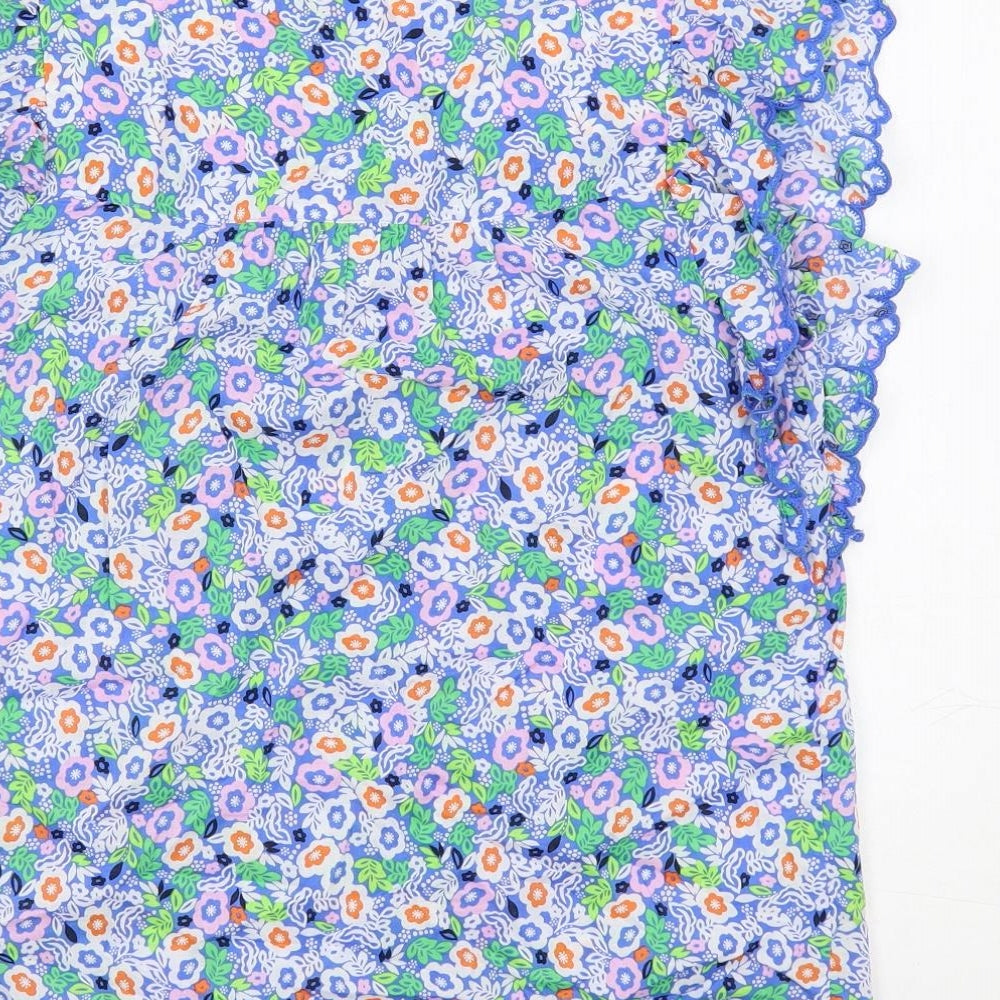 Marks and Spencer Womens Multicoloured Floral Cotton Basic Blouse Size 6 V-Neck - Ruffle