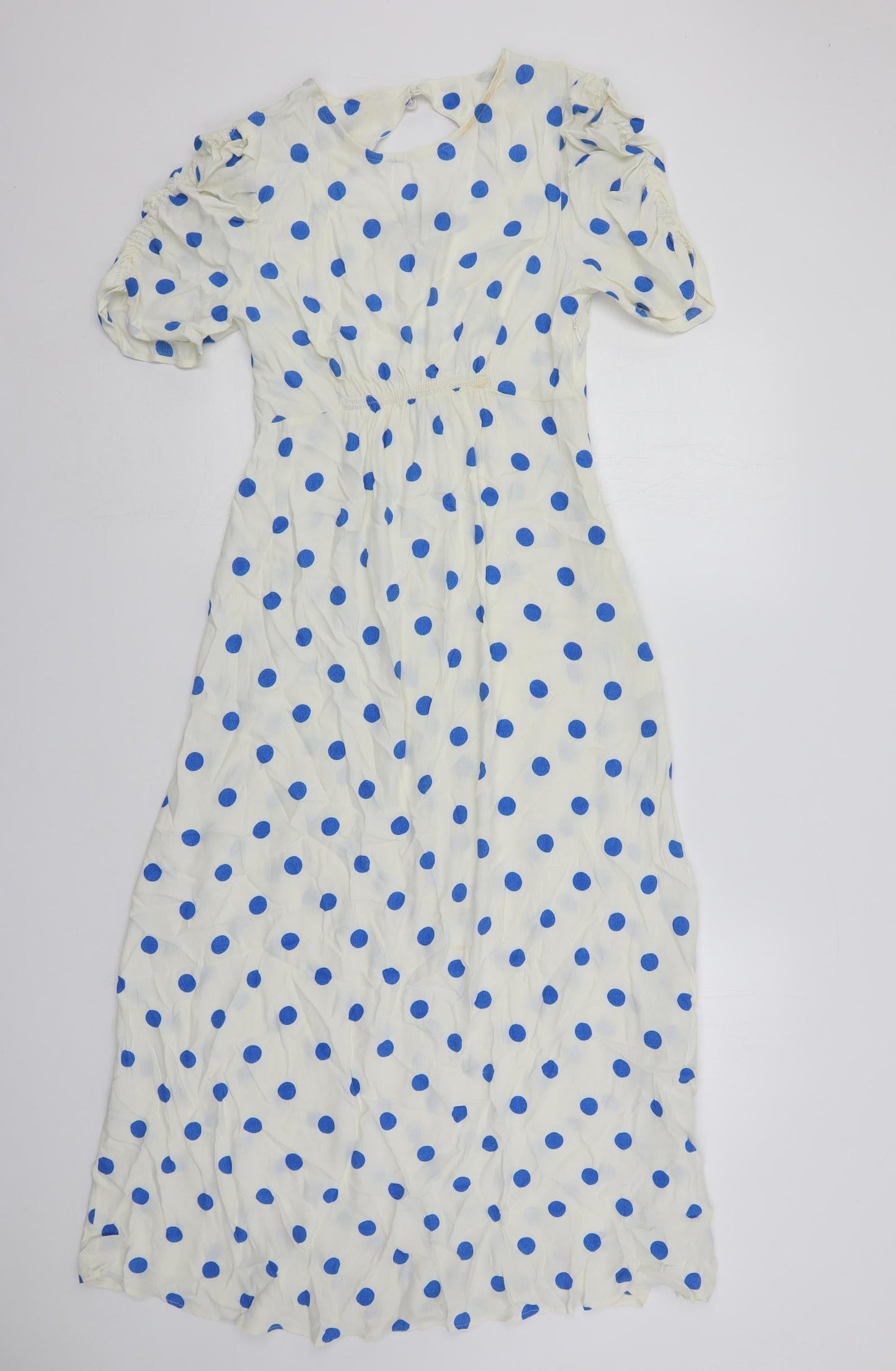 Marks and Spencer Womens White Polka Dot Viscose Maxi Size 8 Round Neck Zip