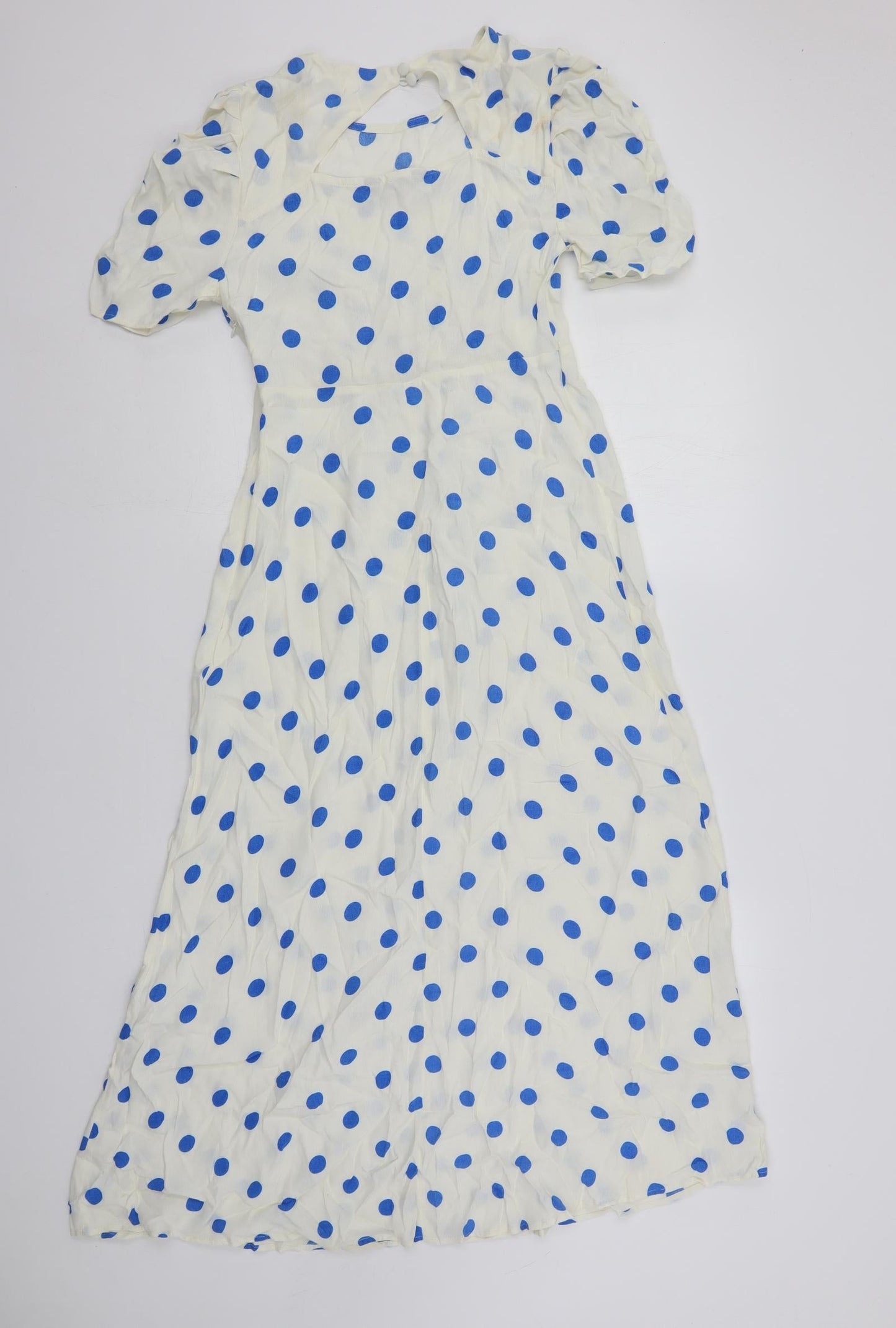 Marks and Spencer Womens White Polka Dot Viscose Maxi Size 8 Round Neck Zip