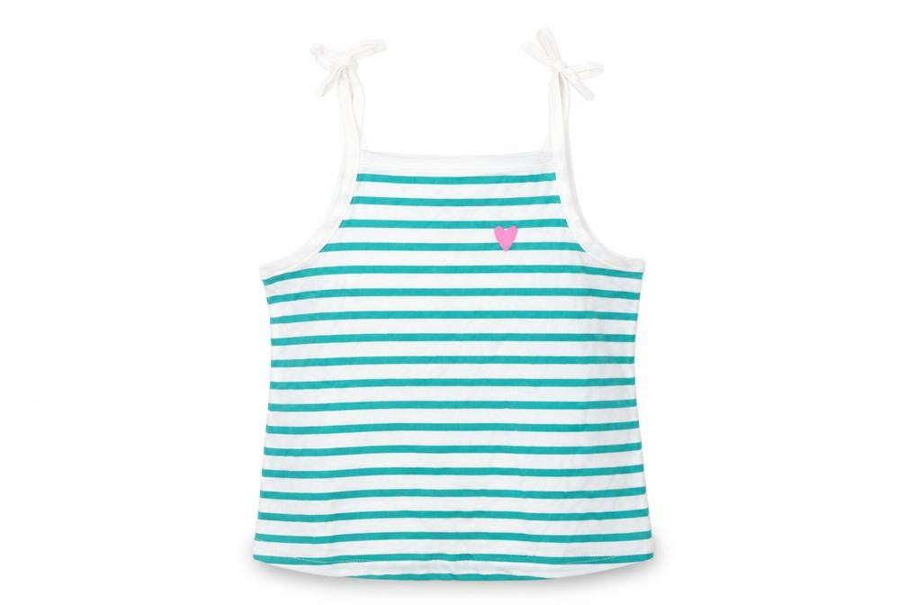 Marks and Spencer Girls White Striped 100% Cotton Basic Tank Size 3-4 Years Square Neck Pullover - Embroidered Heart