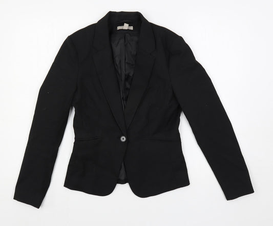 H&M Womens Black Jacket Blazer Size 8 Button
