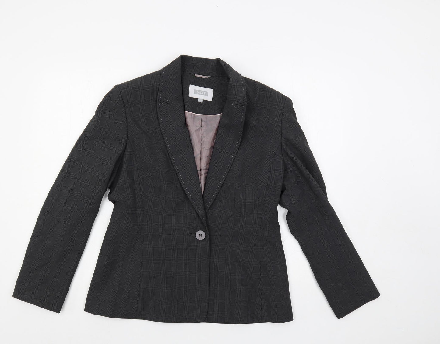 NEXT Womens Grey Plaid Jacket Blazer Size 14 Button