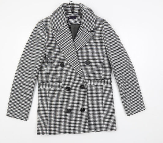 Marks and Spencer Womens Grey Geometric Pea Coat Coat Size 6 Button