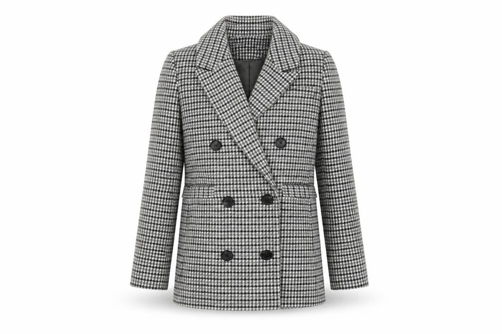 Marks & Spencer Womens Grey Geometric Pea Coat Coat Size 6 Button