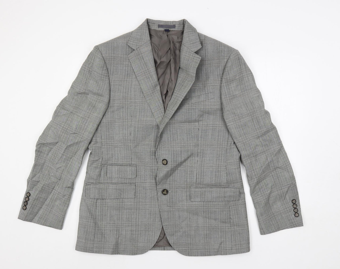 Marks and Spencer Mens Grey Plaid Wool Jacket Suit Jacket Size 40 Regular