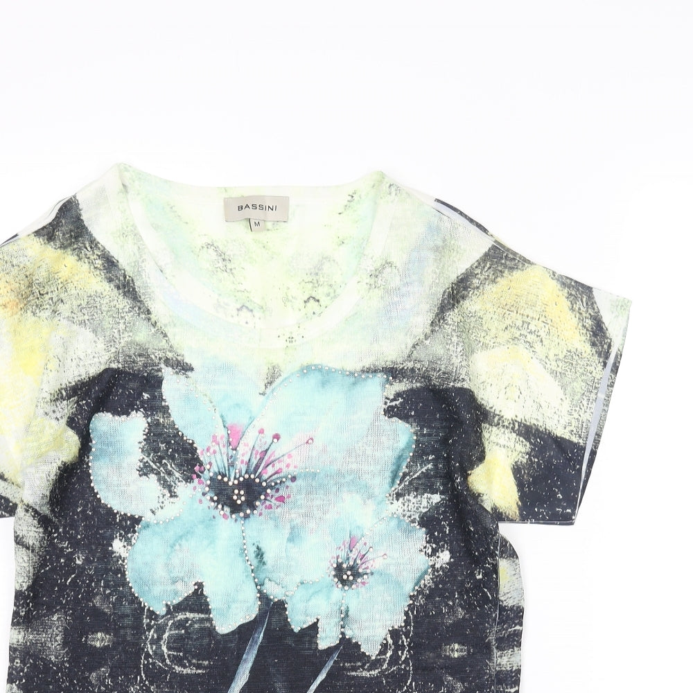 BASSINI Womens Multicoloured Polyester Basic Blouse Size M Round Neck - Floral Print