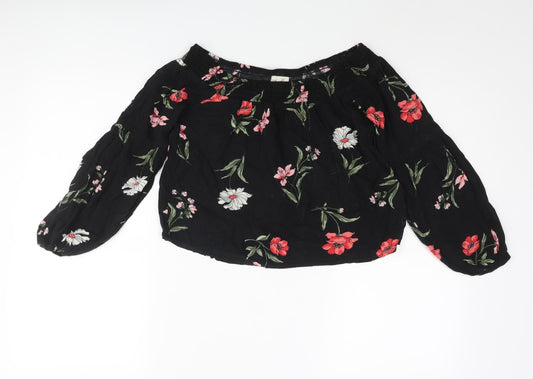 Hollister Womens Black Floral Viscose Basic Blouse Size XS Off the Shoulder