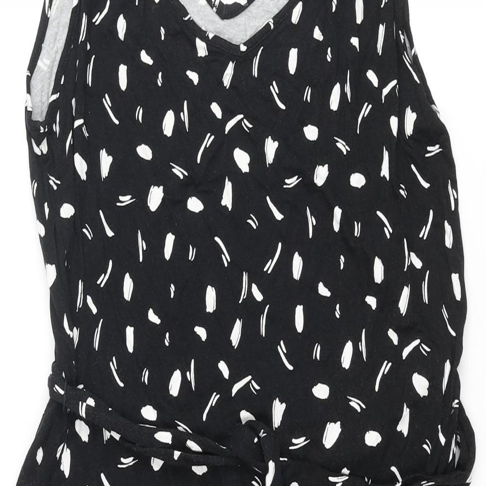 M&Co Womens Black Geometric Viscose Shift Size 10 V-Neck Pullover - Belted