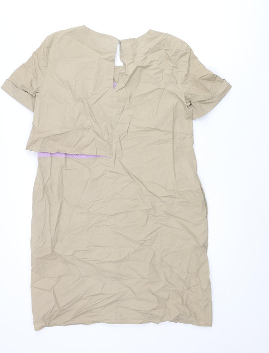 MAX&Co. Womens Beige Cotton Mini Size 10 Round Neck Zip
