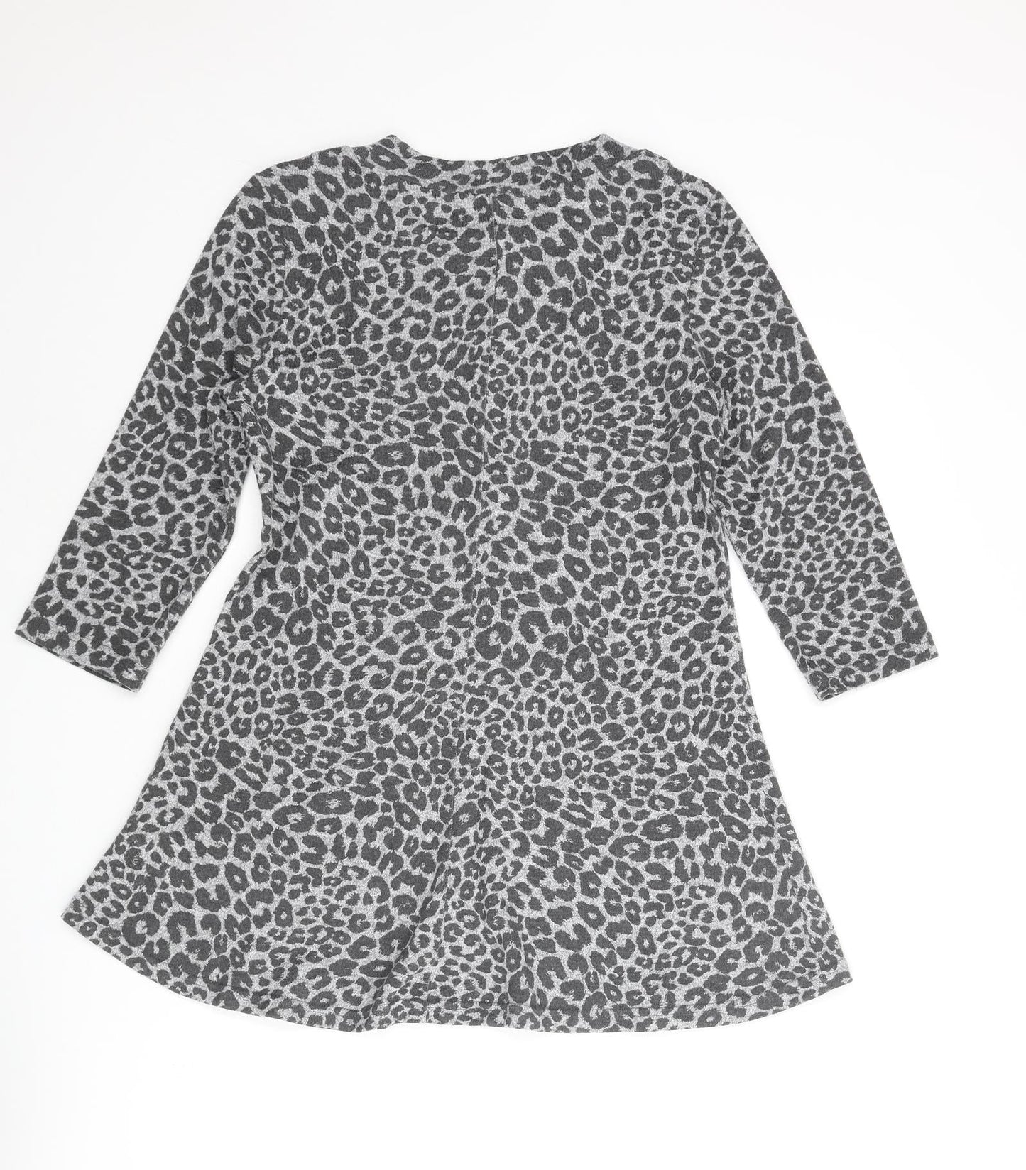 Marks and Womens Grey Round Neck Animal Print Polyester Pullover Jumper Size 12 - Leopard Print