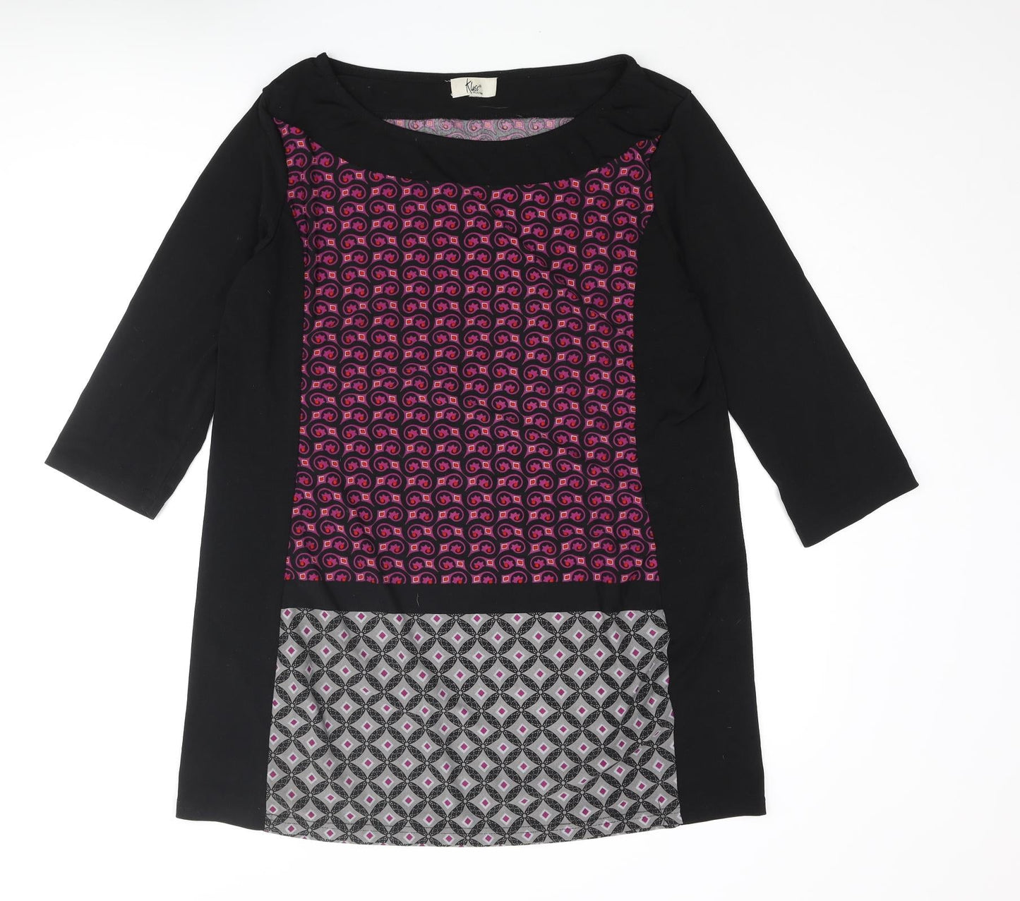 Klass Womens Black Polyester Mini Size XL Boat Neck Pullover - Geometric Print
