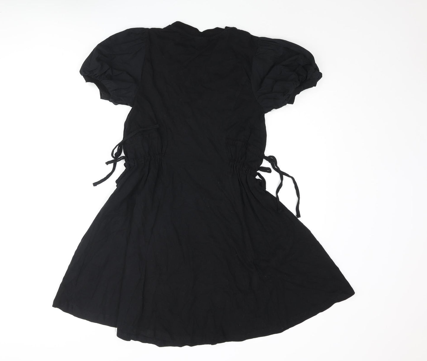 Topshop Womens Black Cotton A-Line Size 8 Round Neck Pullover - Drawstring Detail