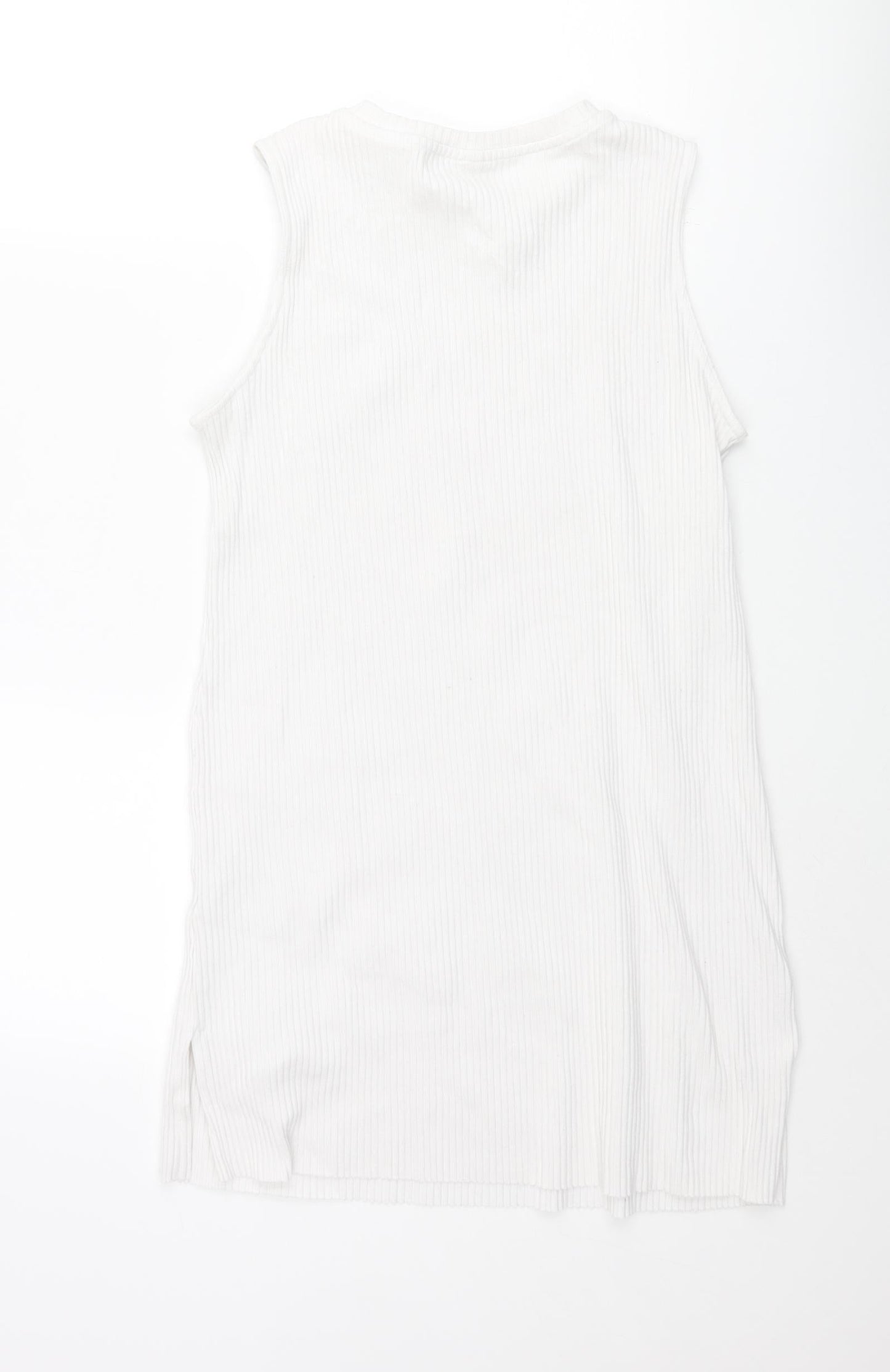 H&M Womens White Polyester Tunic Tank Size M Round Neck - Side Slits