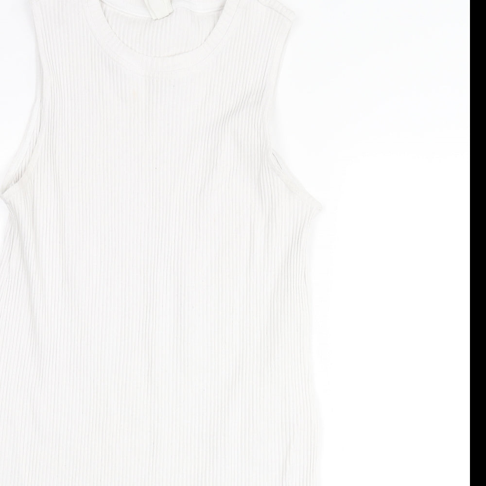 H&M Womens White Polyester Tunic Tank Size M Round Neck - Side Slits