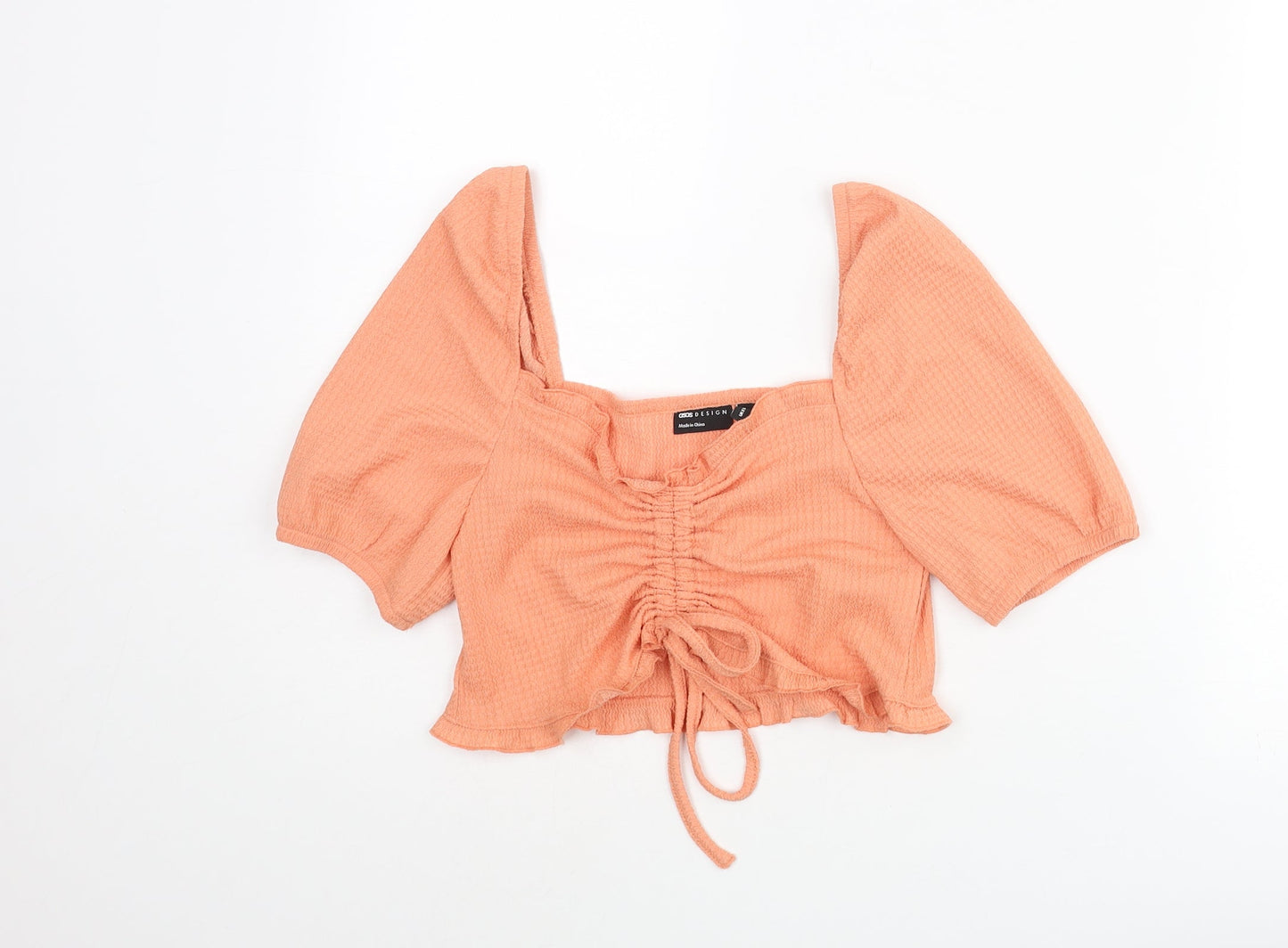 ASOS Womens Orange Polyester Cropped Blouse Size 8 Sweetheart - Frill Rouched Bow