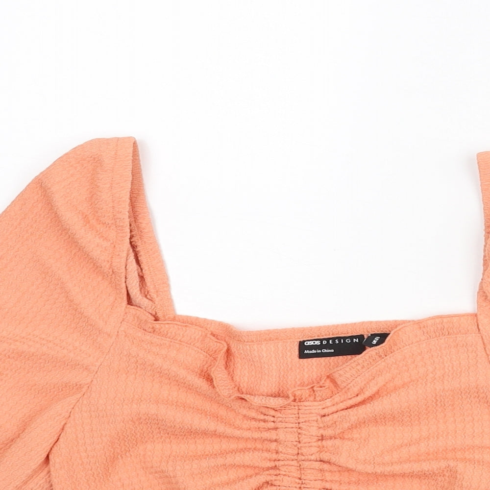 ASOS Womens Orange Polyester Cropped Blouse Size 8 Sweetheart - Frill Rouched Bow