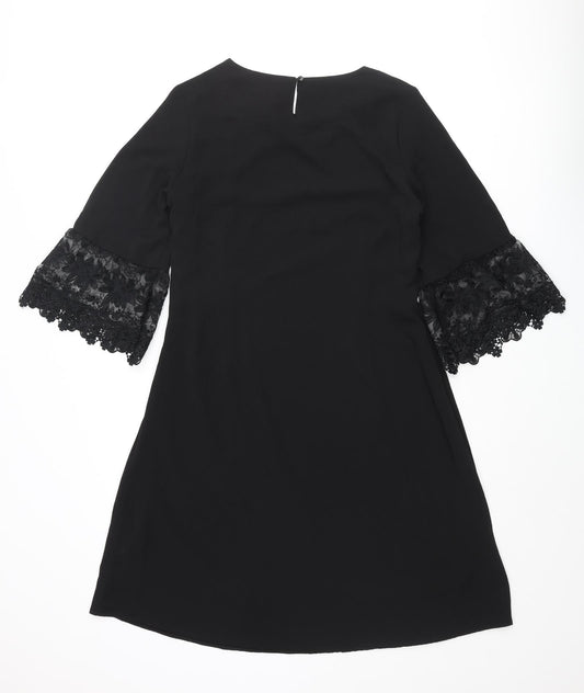 Zink Womens Black Polyester A-Line Size XL Round Neck Button - Lace Trim