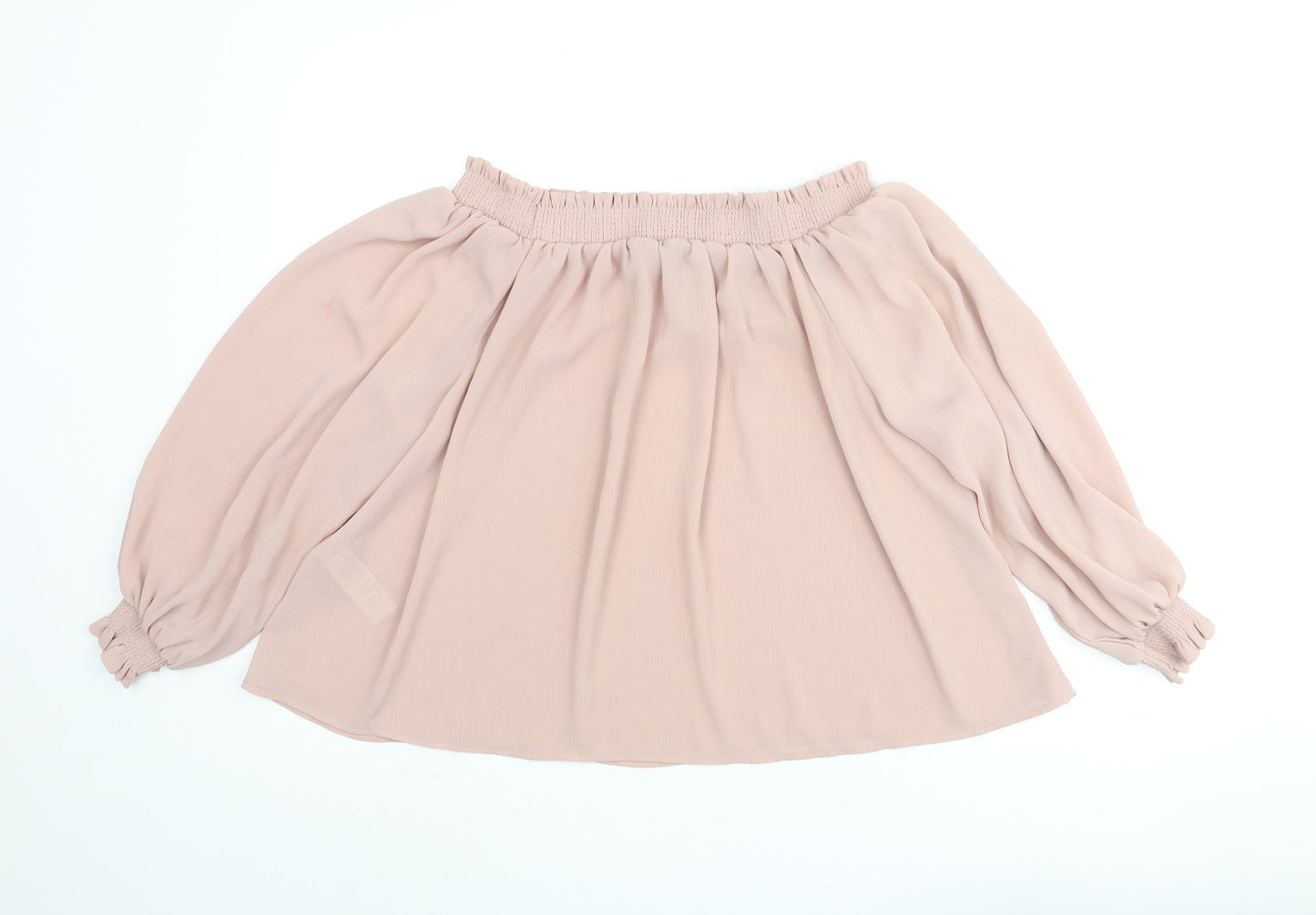 New Look Womens Pink Polyester Basic Blouse Size 14 Boat Neck - Rouched