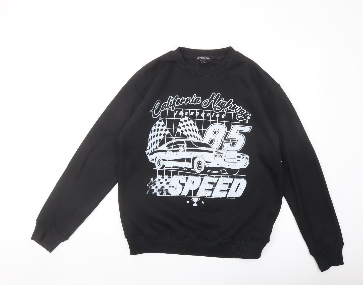 PRETTYLITTLETHING Mens Black Cotton Pullover Sweatshirt Size S