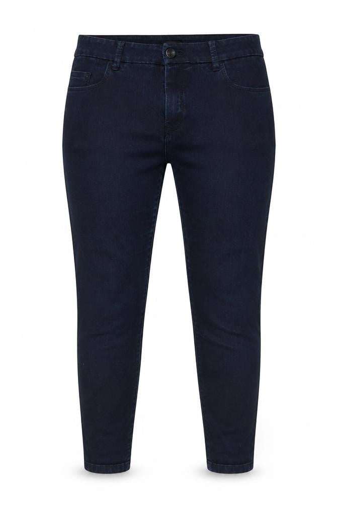 Front view of Autograph women’s blue cotton mom jeans, size UK 34, in, 25-inch leg regular button