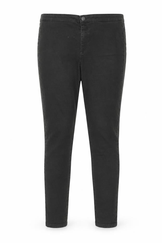 Front view of Denim & Co. women’s green cotton jegging jeans, size UK 16, 29-inch leg regular button