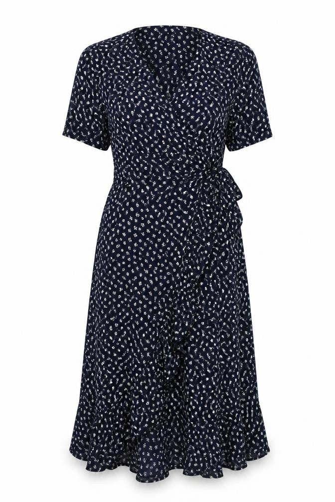 Alice Collins Womens Blue Floral Viscose Wrap Dress Size 10 V-Neck Tie