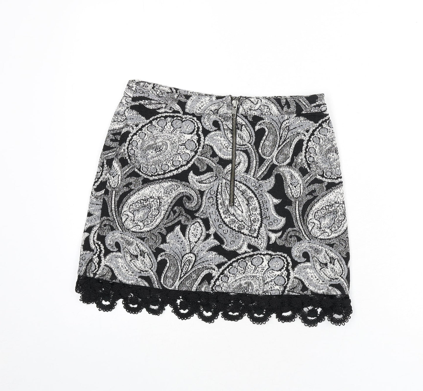 Topshop Womens Multicoloured Paisley Polyester A-Line Skirt Size 8 Zip - Lace Trim