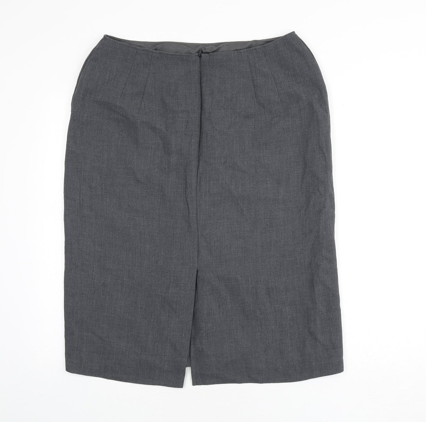 St Michael Womens Grey Polyester Straight & Pencil Skirt Size 18 Zip - Slit