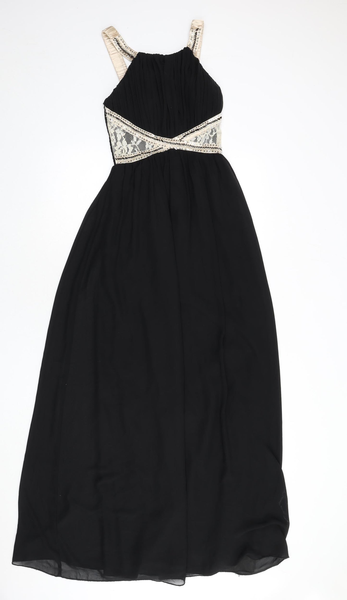 Little Mistress Womens Black Polyester Maxi Size 8 Scoop Neck Pullover - Sequins, Lace Detail