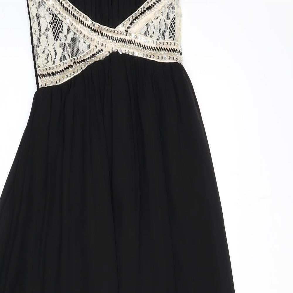 Little Mistress Womens Black Polyester Maxi Size 8 Scoop Neck Pullover - Sequins, Lace Detail