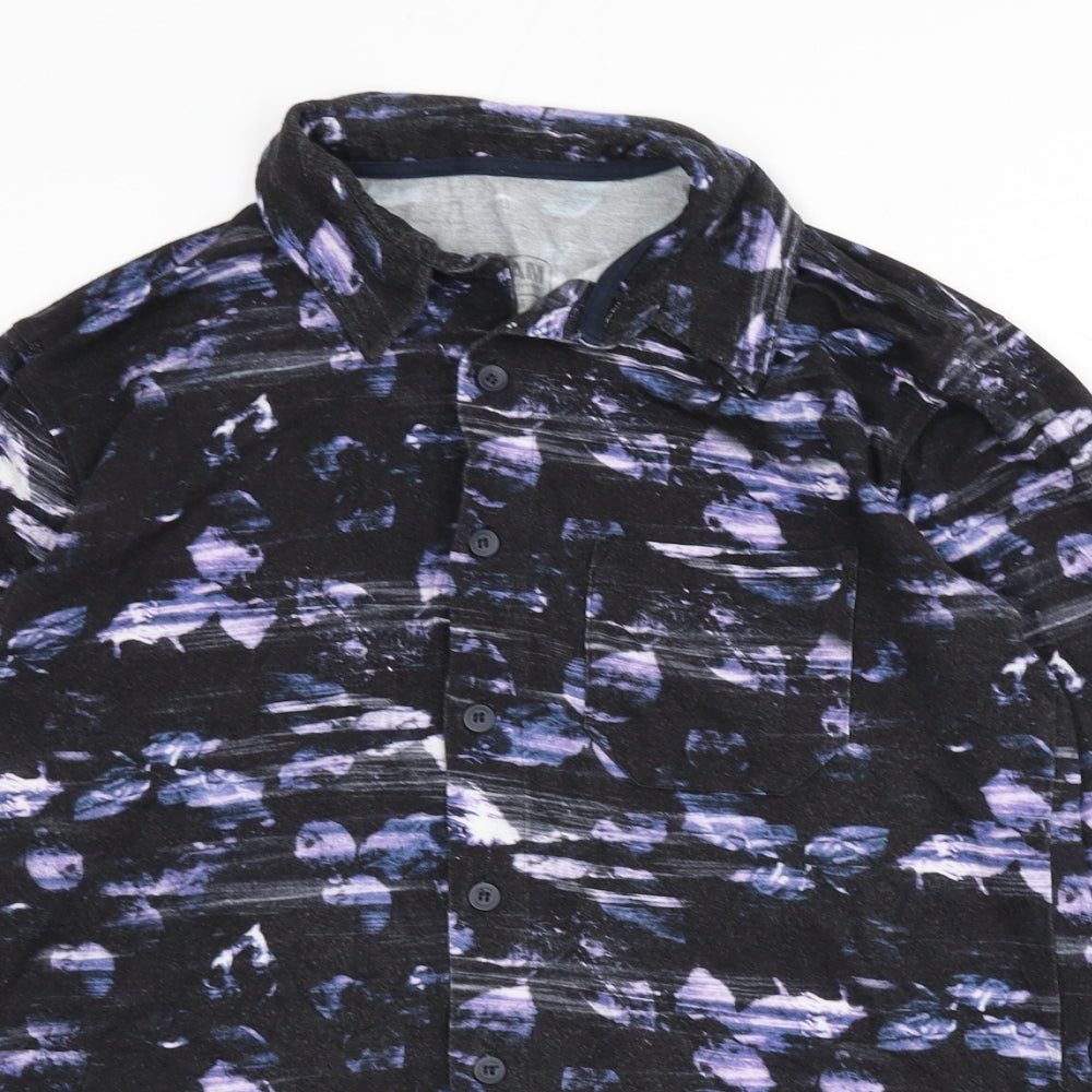 BAM Mens Black Geometric Viscose Button-Up Size M Collared Button