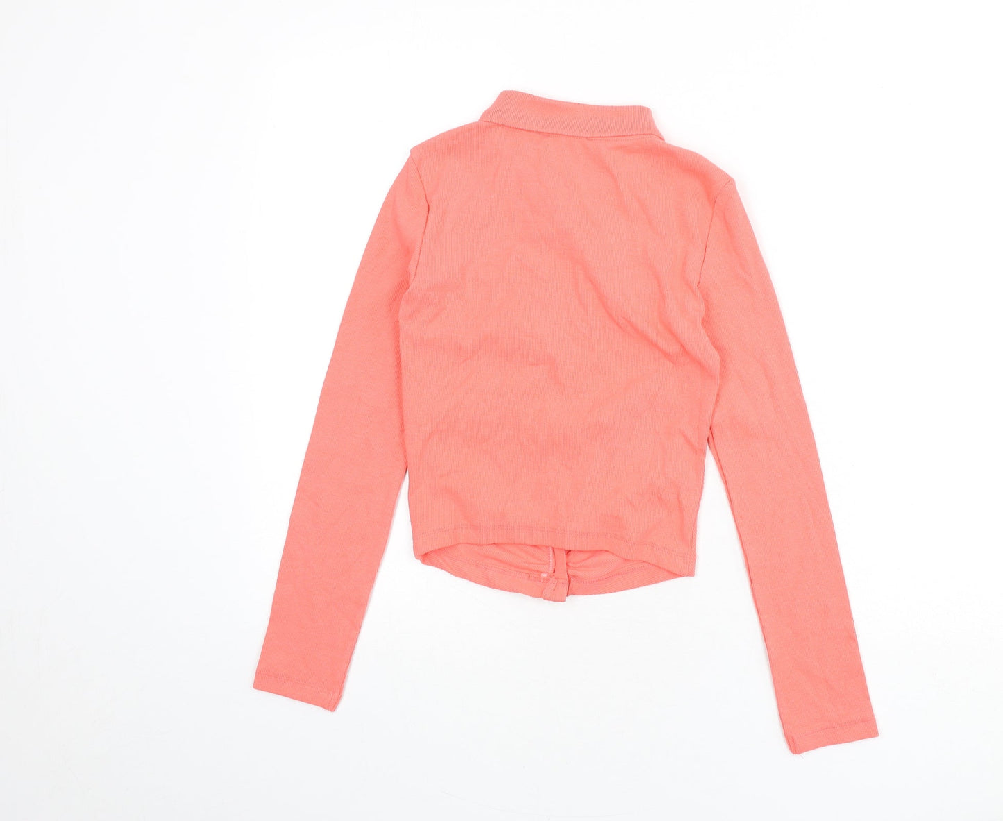 Zara Womens Pink Cotton Cropped Button-Up Size S Collared - Ribbed