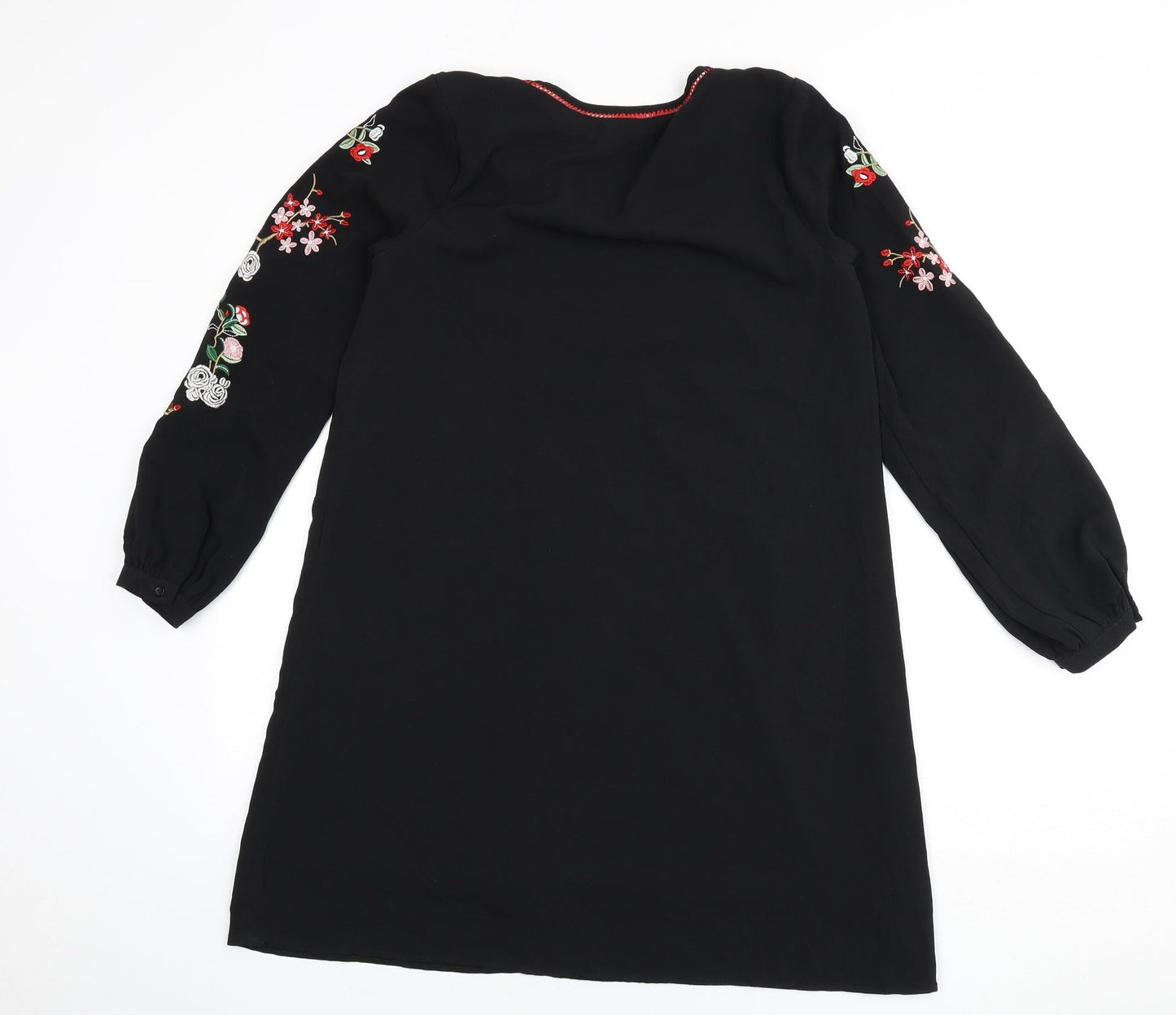 Glamorous Womens Black Polyester Sheath Size XS Round Neck Tie - Floral Embroidery