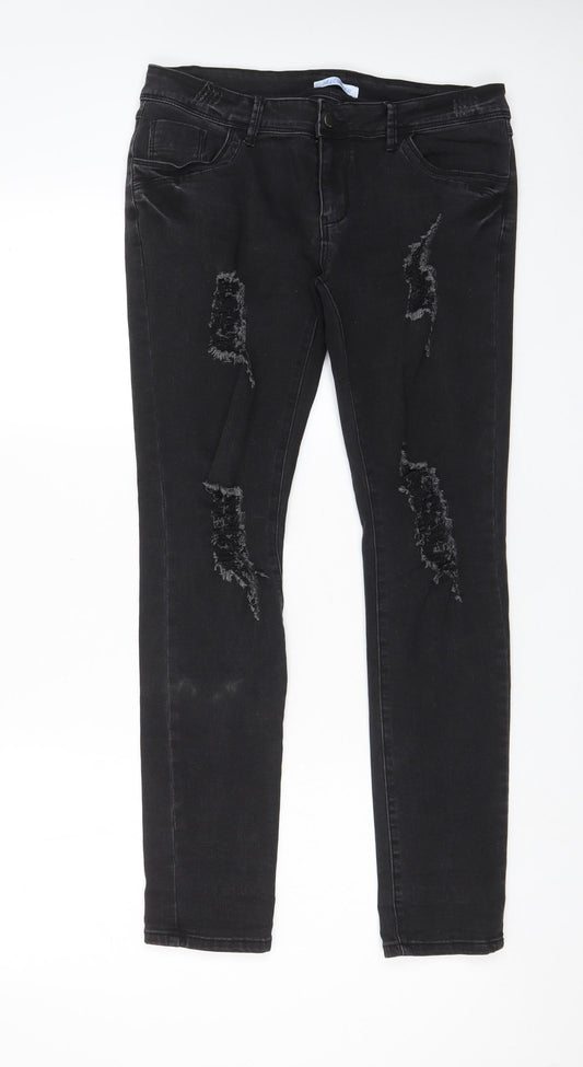 Aecupper Womens Black Cotton Skinny Jeans Size 32 in L29 in Regular Zip - Pockets