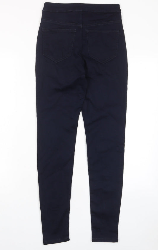 Marks and Spencer Womens Blue Cotton Skinny Jeans Size 8 L28 in Regular Zip - Pockets