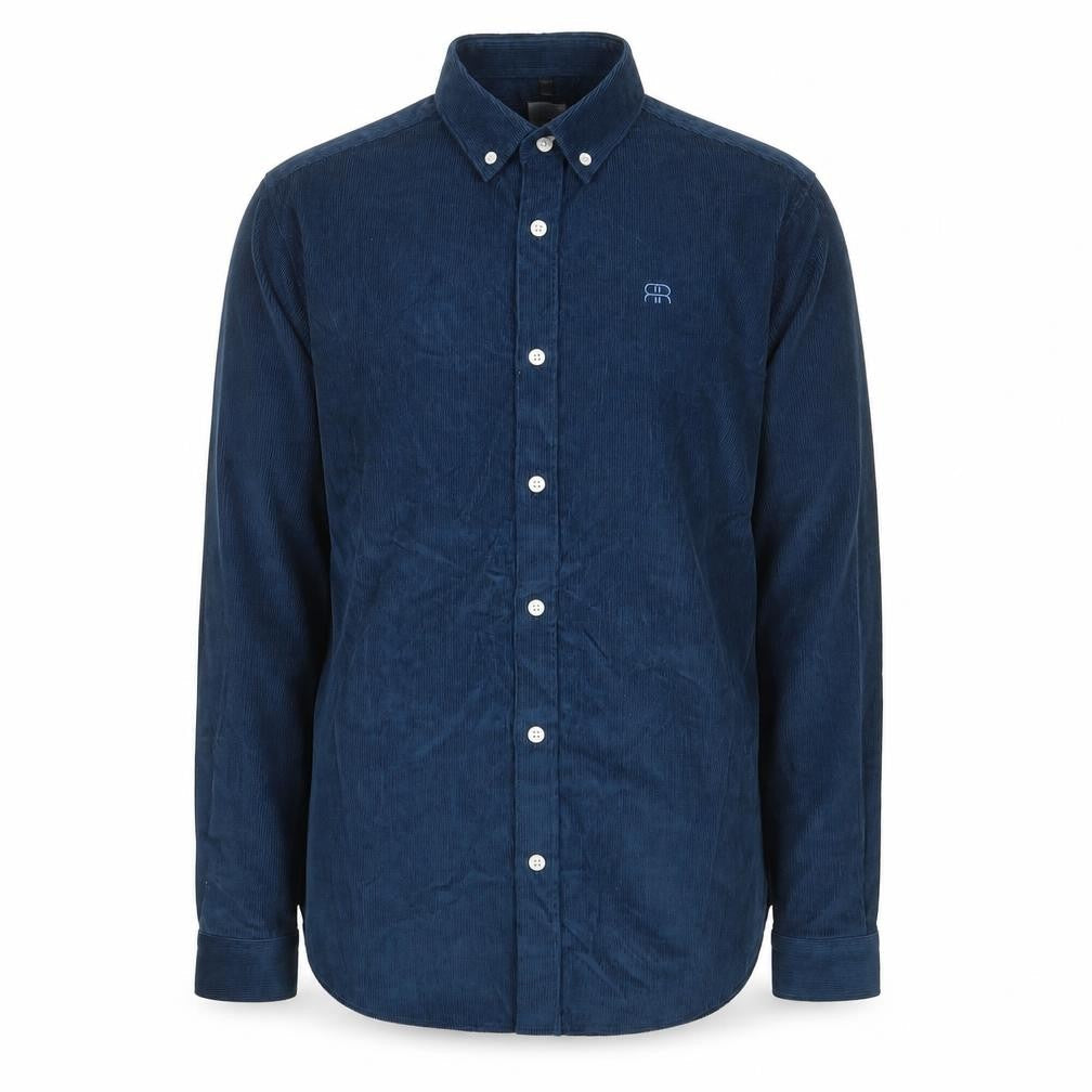 River Island Mens Blue Cotton Button-Up Size S Collared Button - Logo, Embroided