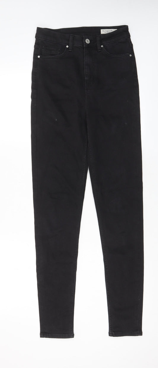 Marks and Spencer Womens Black Cotton Skinny Jeans Size 8 L30 in Regular Zip - Pockets