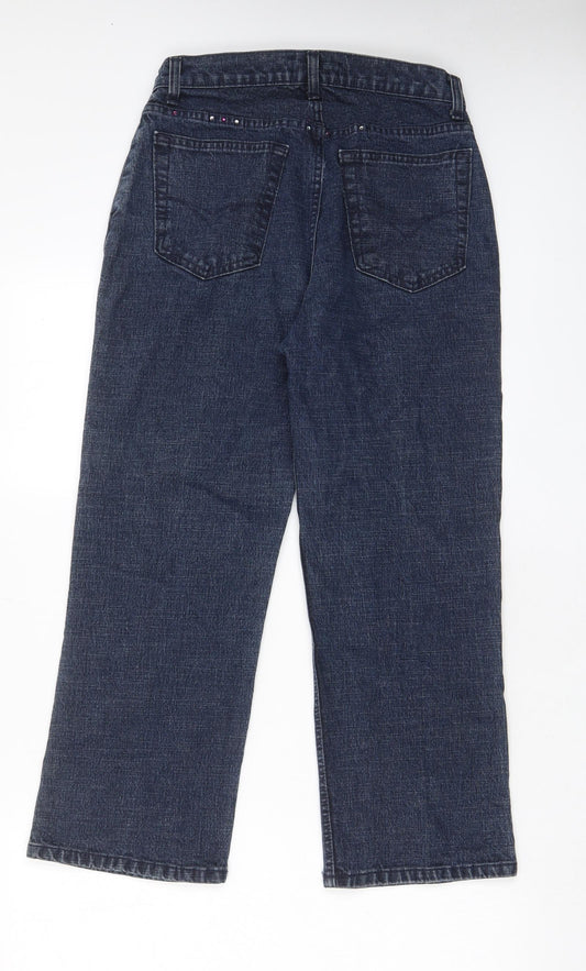 EQ Jeans Womens Blue Cotton Straight Jeans Size 28 in L24 in Regular Zip - Pockets, Jewels